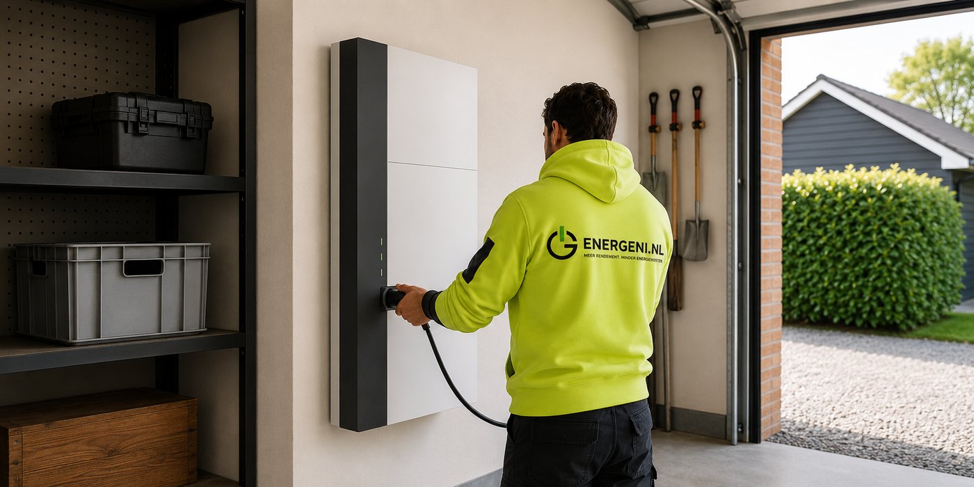 Nxtenergie-monteur installeert een Nxtenergie Standaard thuisbatterij